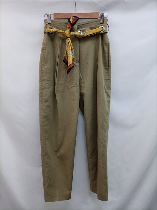 MANGO.Pantalones pinza cintura alta lazada T.36