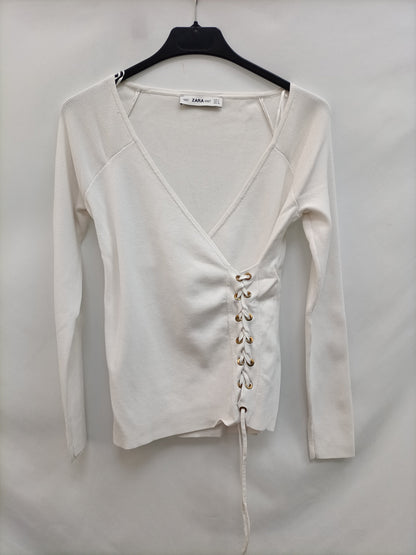 ZARA.Jersey punto blanco T.s