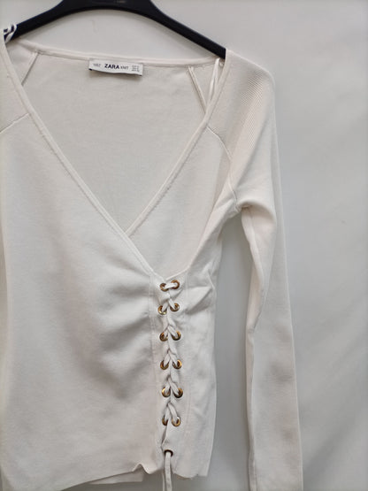 ZARA.Jersey punto blanco T.s