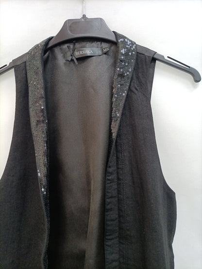BERSHKA.Chaleco negro lentejuelas T.m