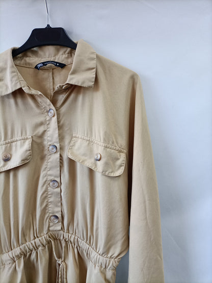 ZARA. Vestido beige sahariano T.s