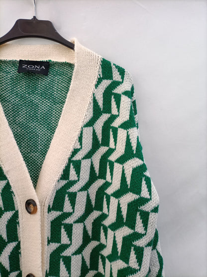 ZONA COOLTO. Cardigan beige y verde TU