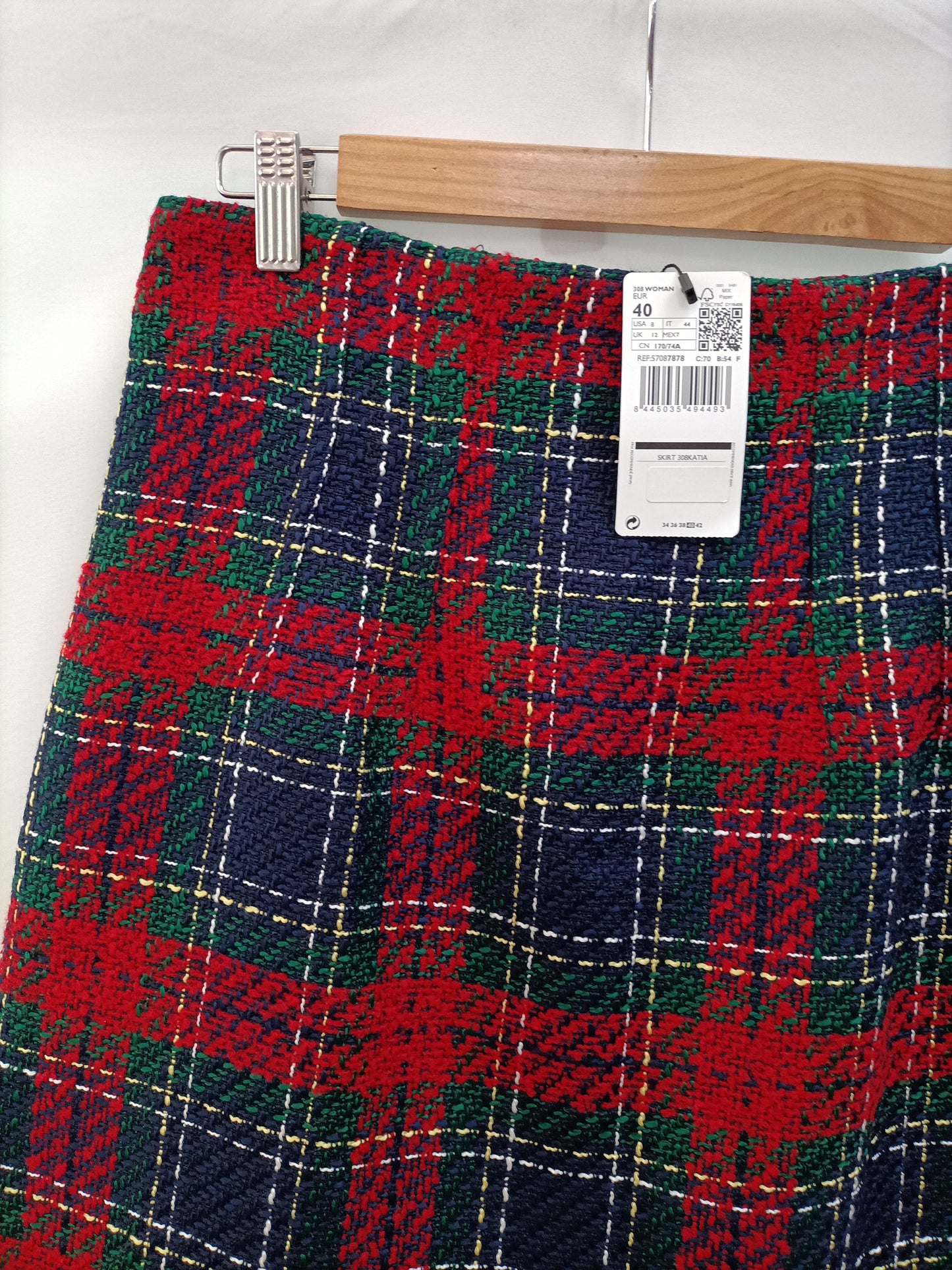 MANGO. Falda tweed cuadros T.40