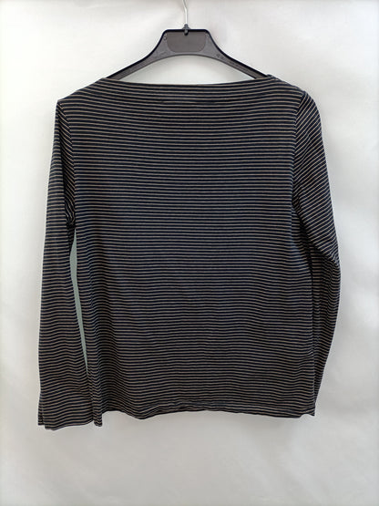 MANGO. Camiseta negra rayas T.l