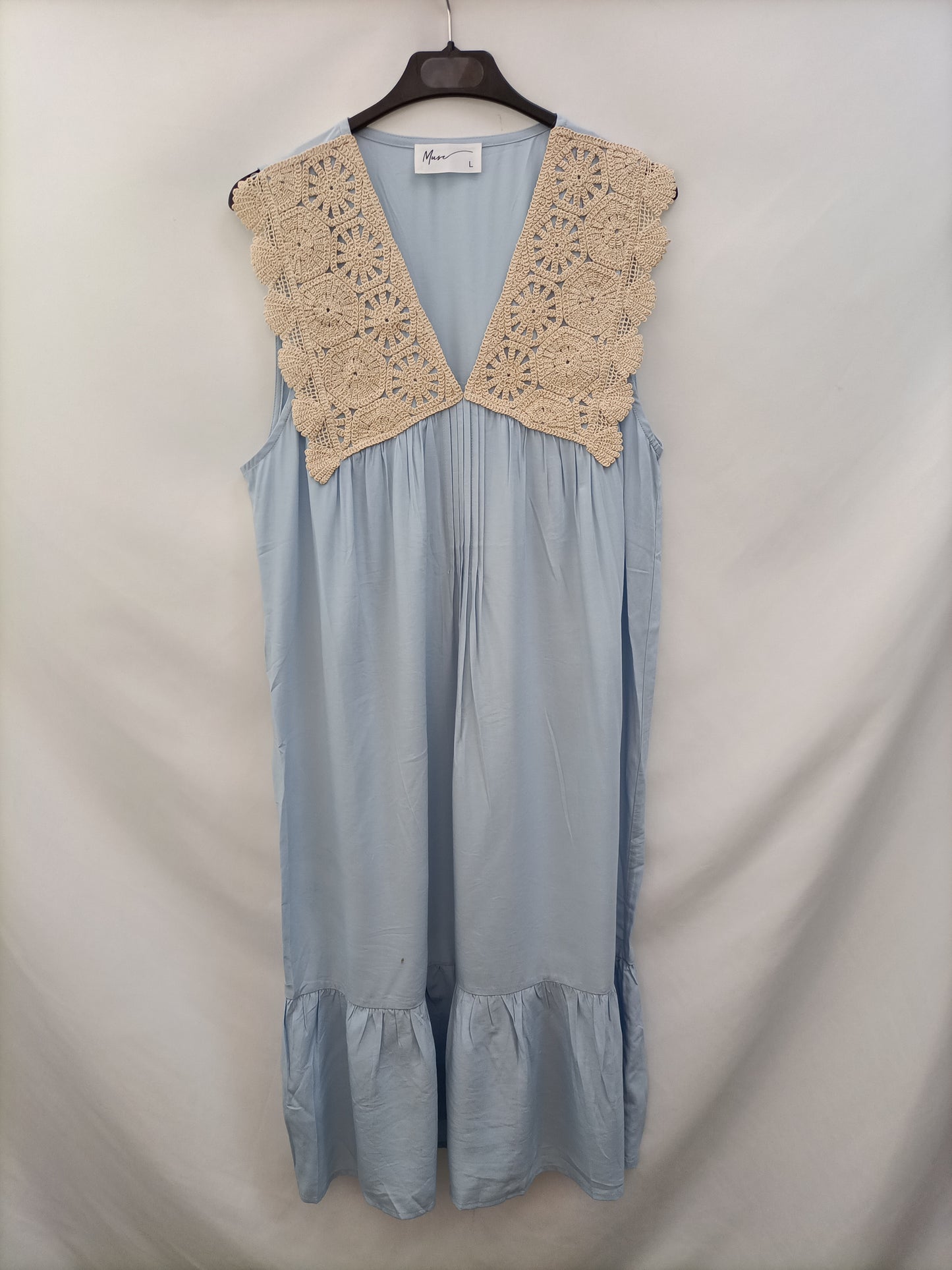 MUSE.Vestido midi azul croché T.L (TARA)