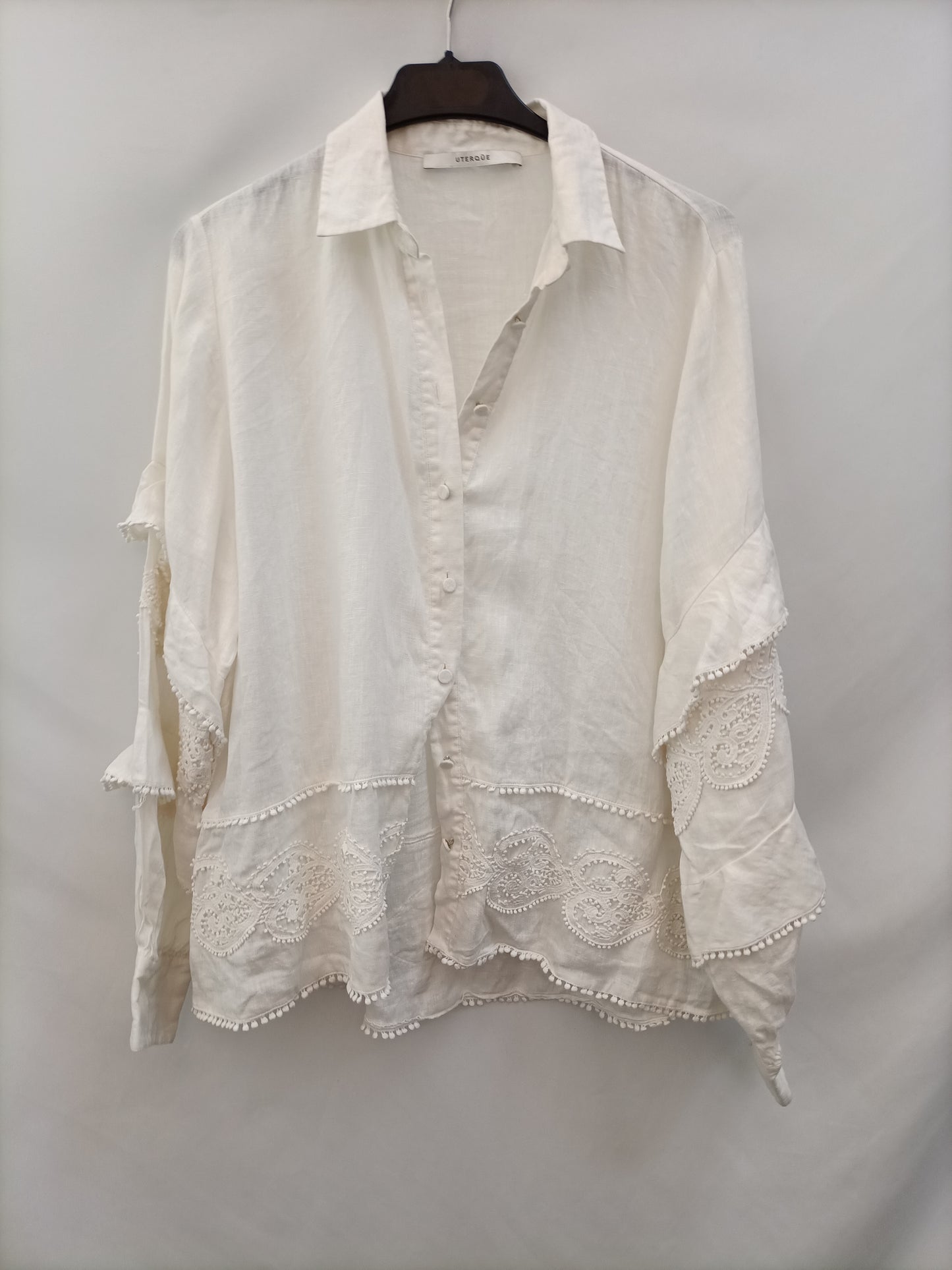 UTERQÜE.Blusa blanca lino T.s