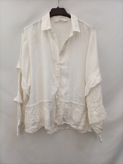 UTERQÜE.Blusa blanca lino T.s