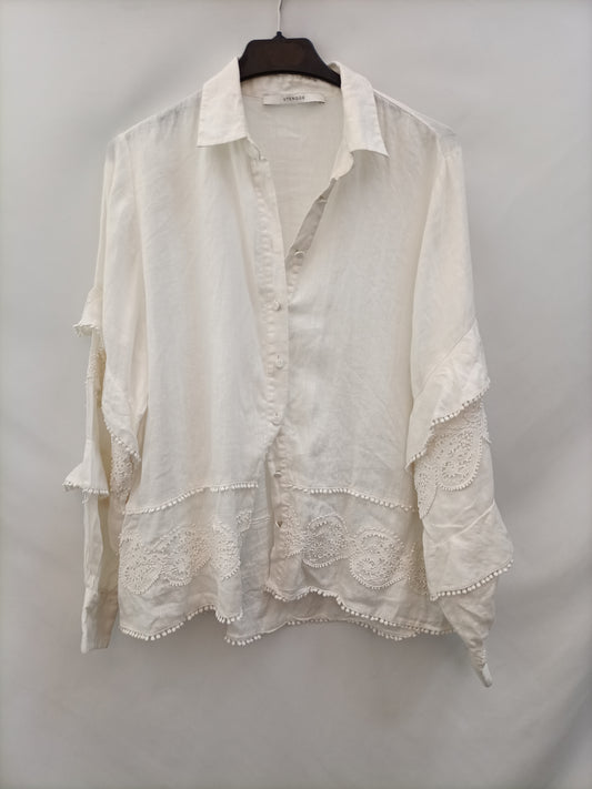 UTERQÜE.Blusa blanca lino T.s