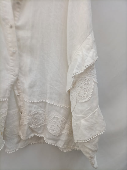 UTERQÜE.Blusa blanca lino T.s