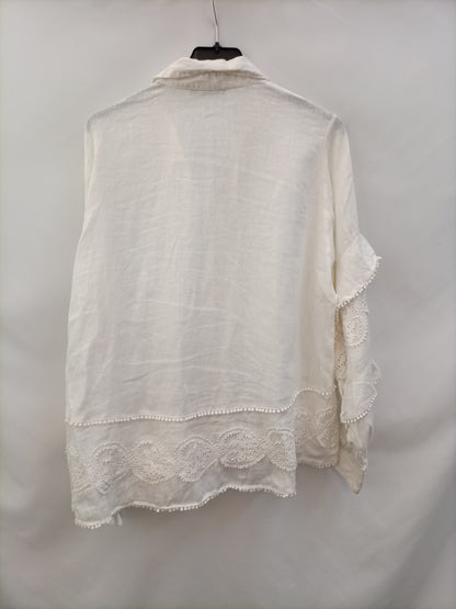UTERQÜE.Blusa blanca lino T.s