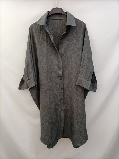 OTRAS.Vestido corto gris camisero oversized TU