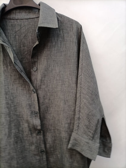 OTRAS.Vestido corto gris camisero oversized TU
