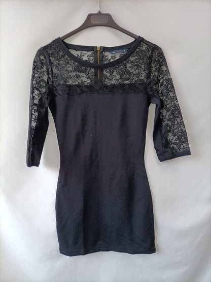 BERSHKA. Black long-sleeved lace Ts dress