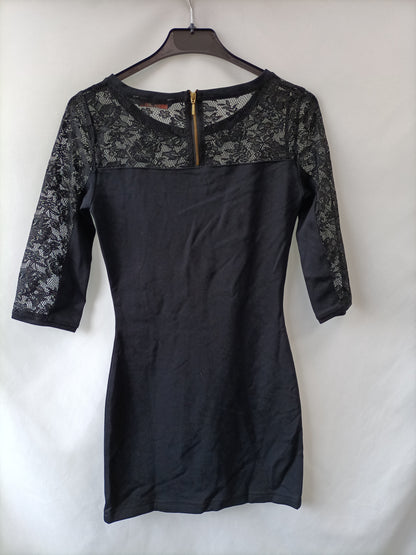 BERSHKA. Black long-sleeved lace Ts dress