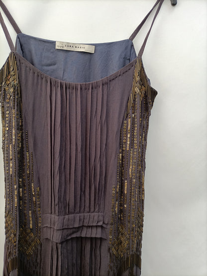 ZARA.Top largo gris pedrería T.s