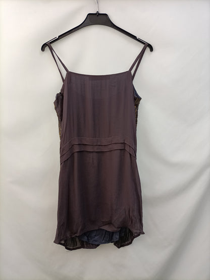 ZARA.Top largo gris pedrería T.s