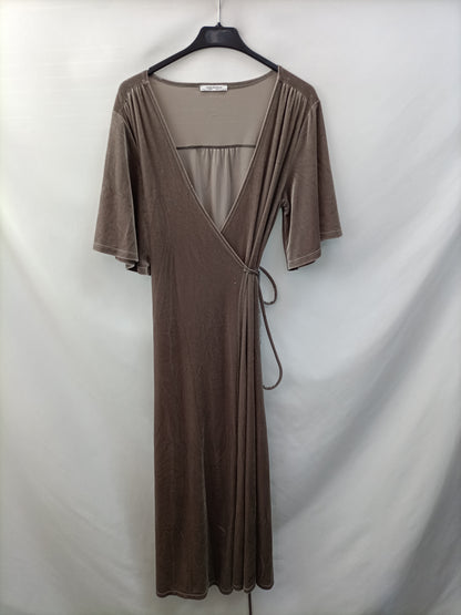 ZARA.Vestido largo gris verdoso terciopelo T.S