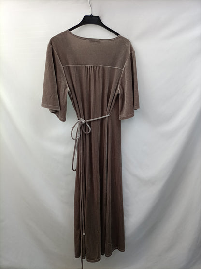 ZARA.Vestido largo gris verdoso terciopelo T.S