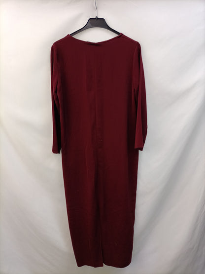 ZARA.Vestido burdeos largo cremallera T.s