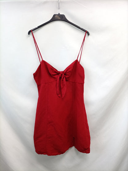 ZARA.Vestido rojo lino T.L
