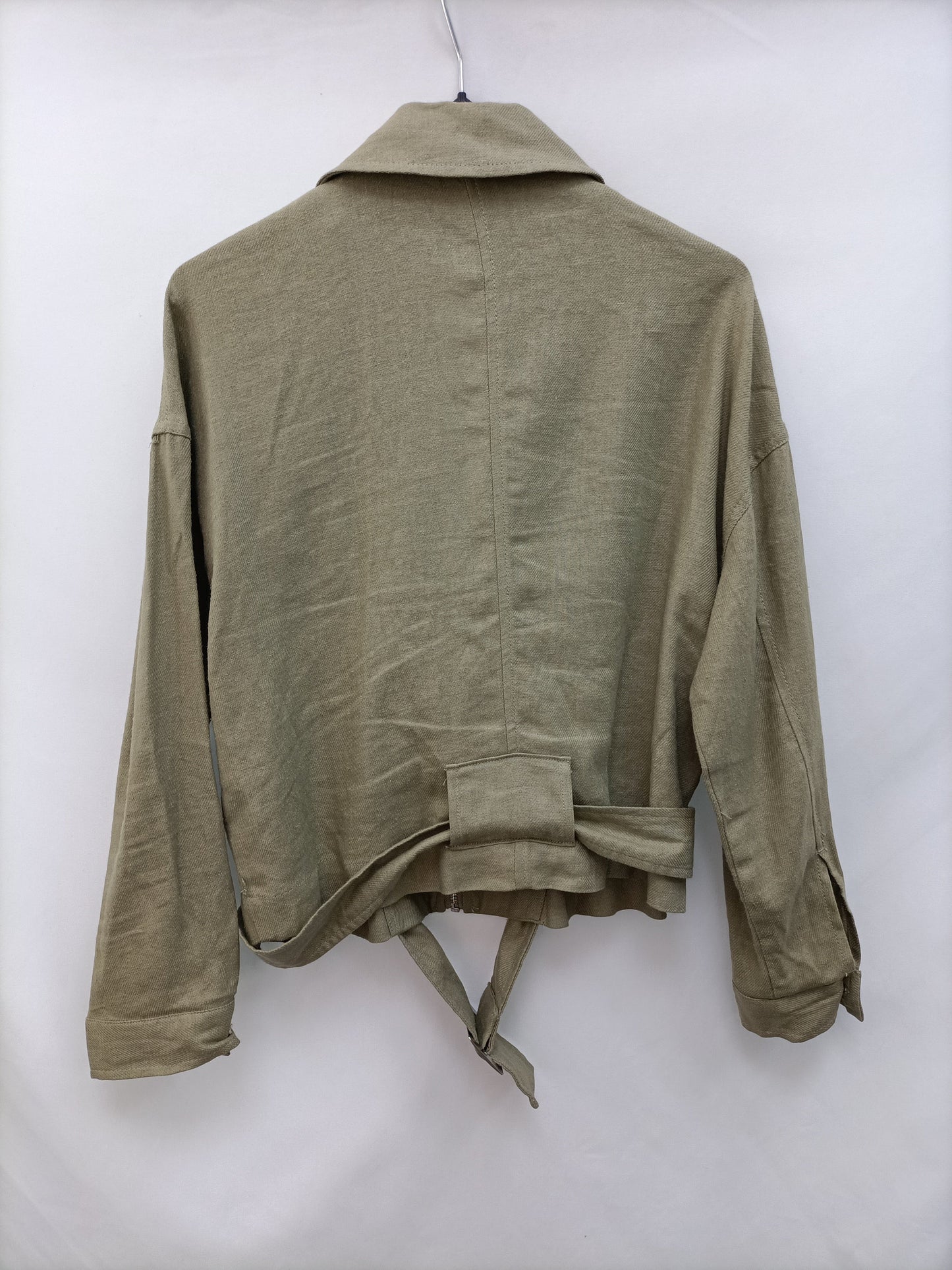 ZARA. Chaqueta verde de lino T.xs