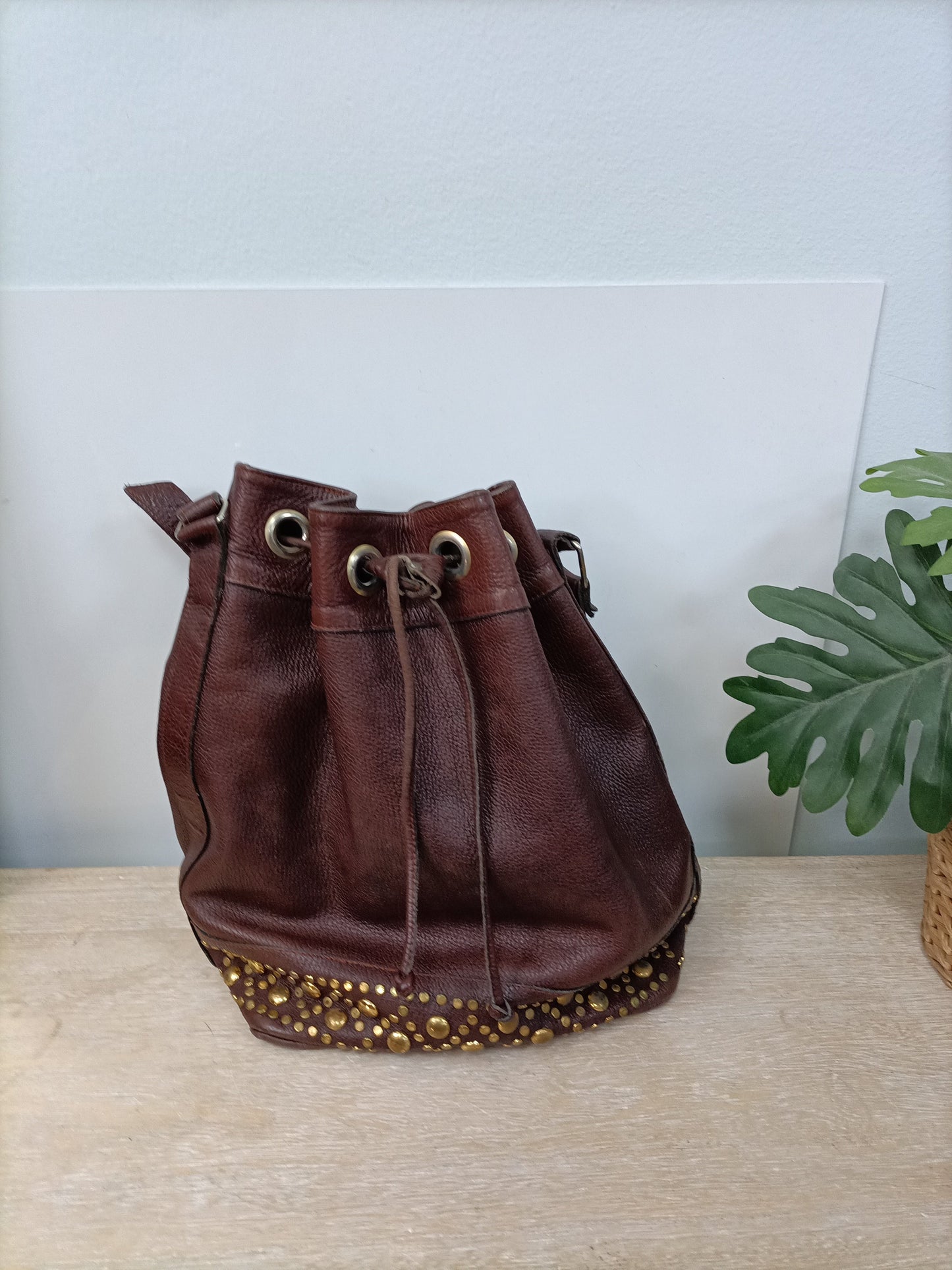OTHERS. Brown studded bag