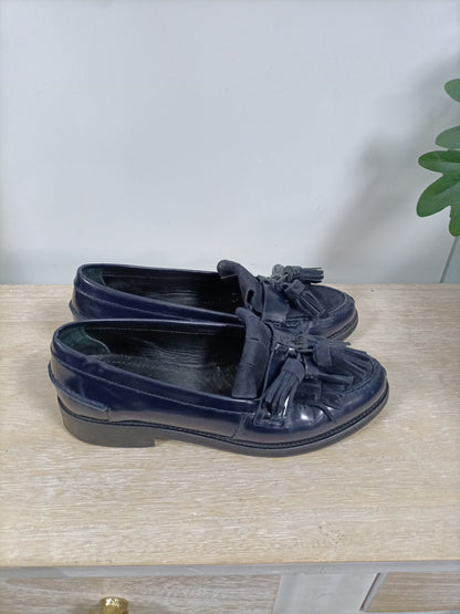 MASSIMO DUTTI. Mocasines azules borlas T.37