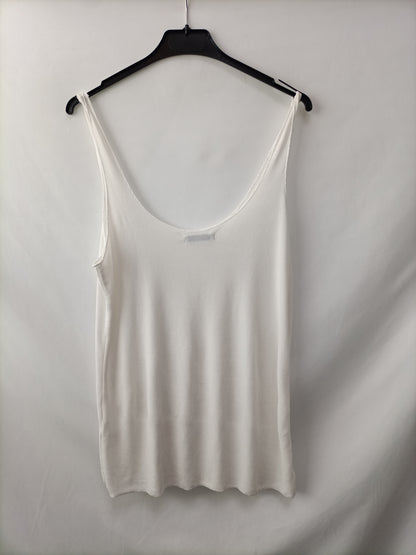 ZARA. Top canalé blanco T.m