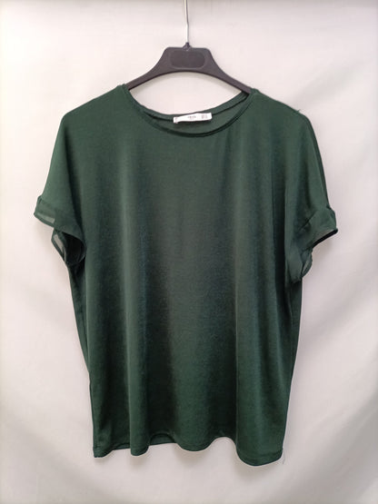 MANGO. Camiseta verde fluida T.s (tara)
