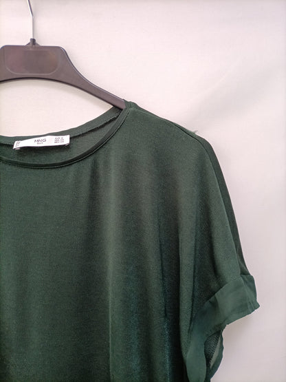 MANGO. Camiseta verde fluida T.s (tara)