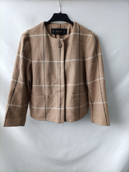 ZARA. Camel checked jacket TM