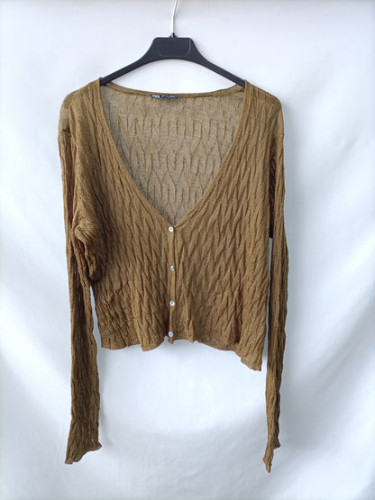 ZARA.  rebeca verde fruncida T.m