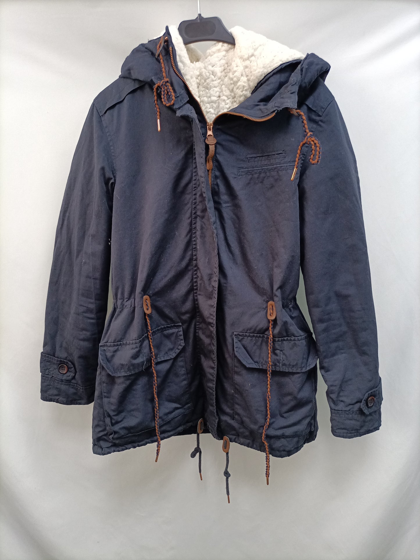 PULL&BEAR. Parka azul borrego T.m