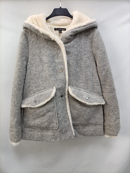 ZARA. Abrigo gris franela y pelito T.s