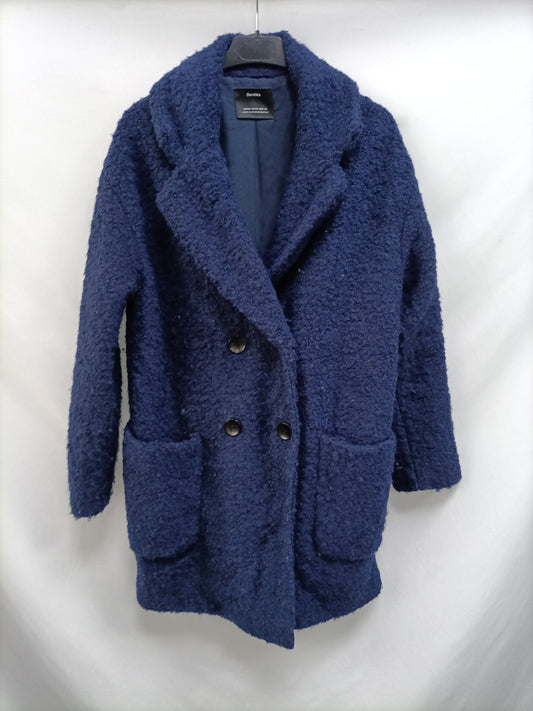 BERSHKA. Abrigo borrego azul T.xs