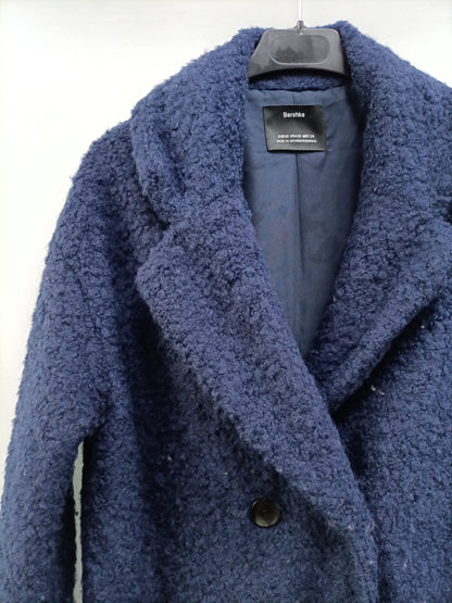 BERSHKA. Abrigo borrego azul T.xs