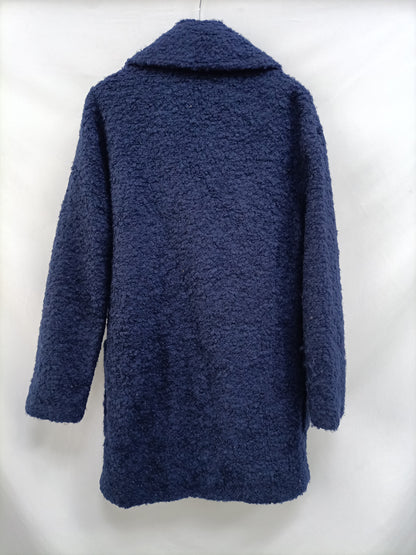 BERSHKA. Abrigo borrego azul T.xs