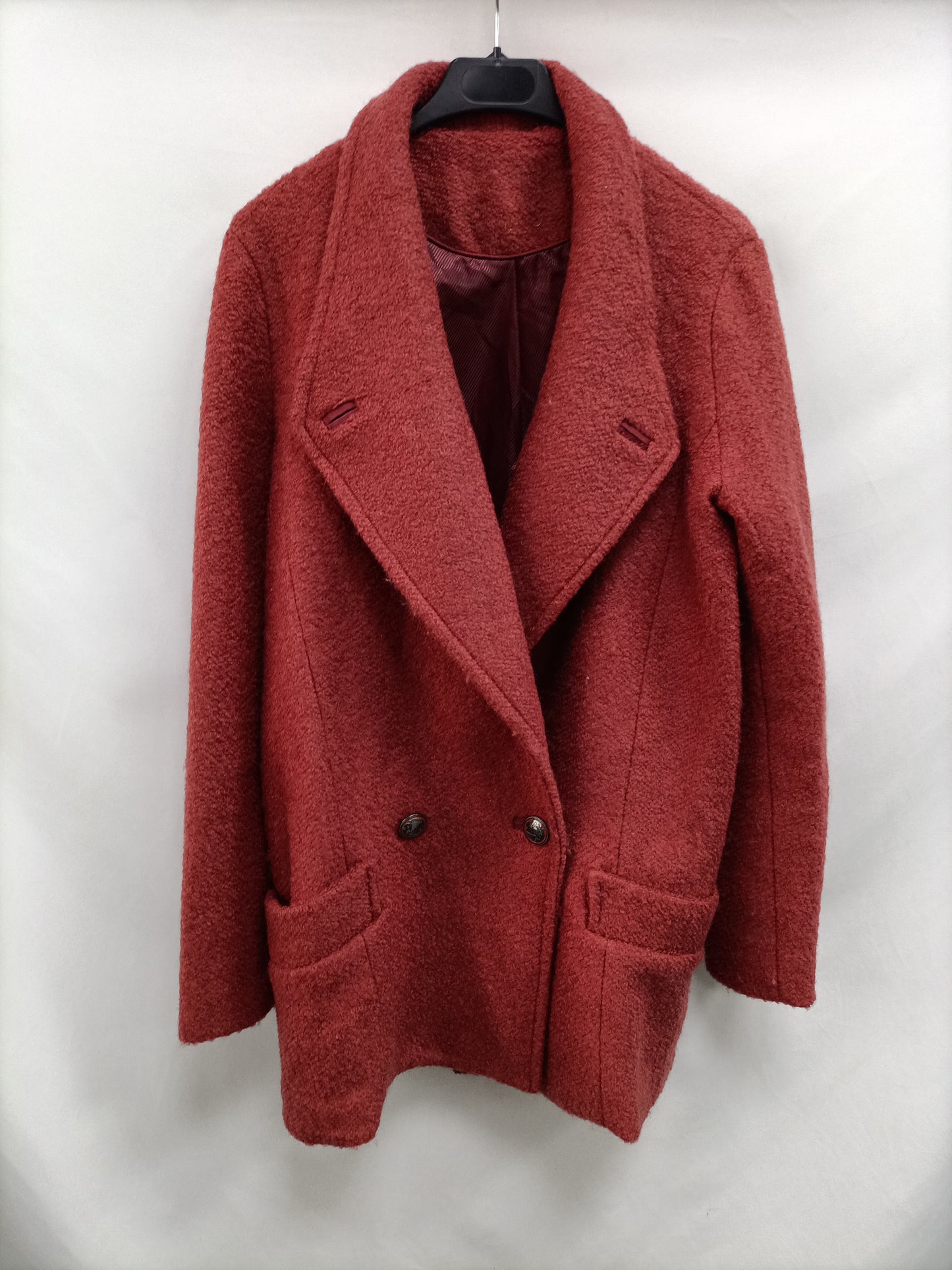 BERSHKA. Abrigo de paño teja T.u(s)