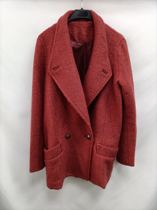 BERSHKA. Abrigo de paño teja T.u(s)