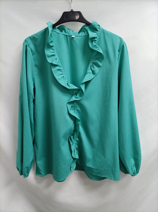 OTHERS. Aqua green blouse with ruffle Tl
