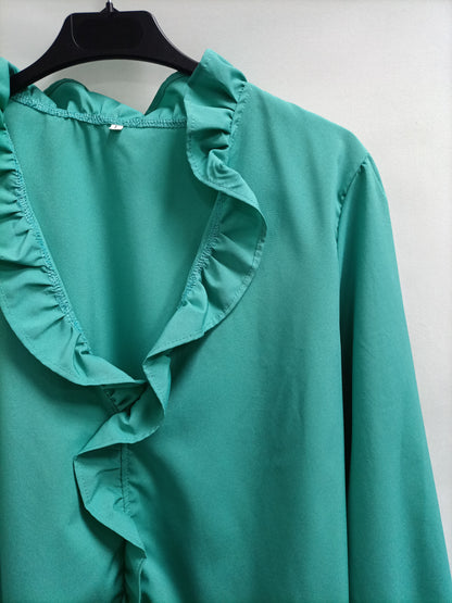OTHERS. Aqua green blouse with ruffle Tl