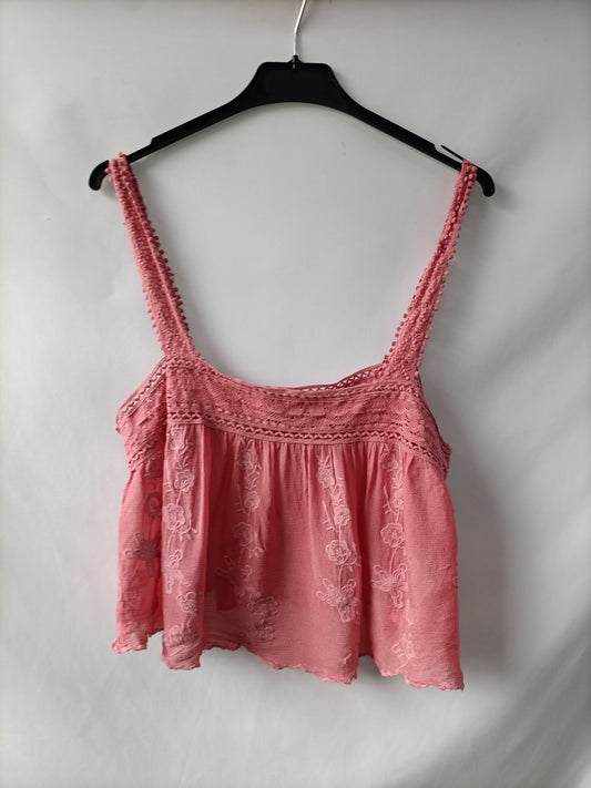 ZARA. top rosa tiranes borlas T.l