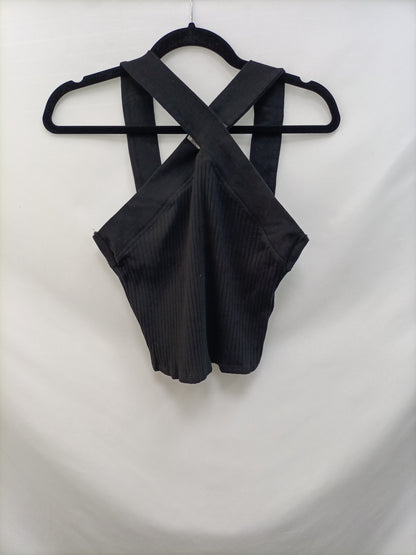 ZARA.Top negro halter punto T.L