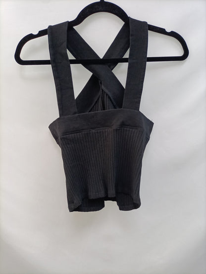 ZARA.Top negro halter punto T.L
