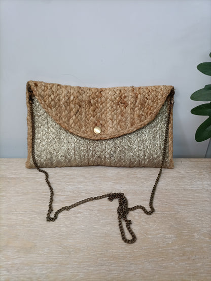 PARFOIS. Cartera rafia y dorada