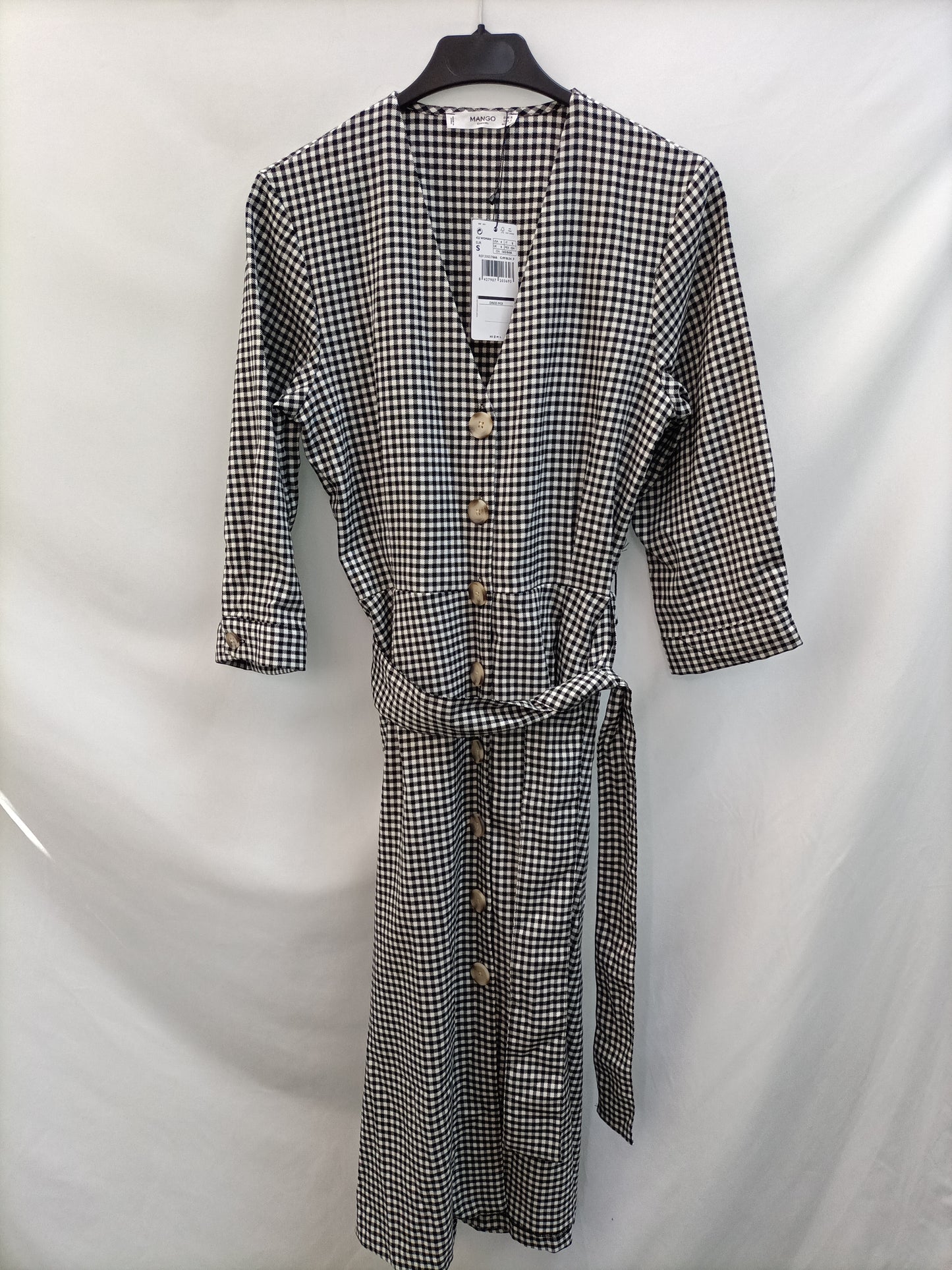 MANGO. Vestido midi cuadros T.s