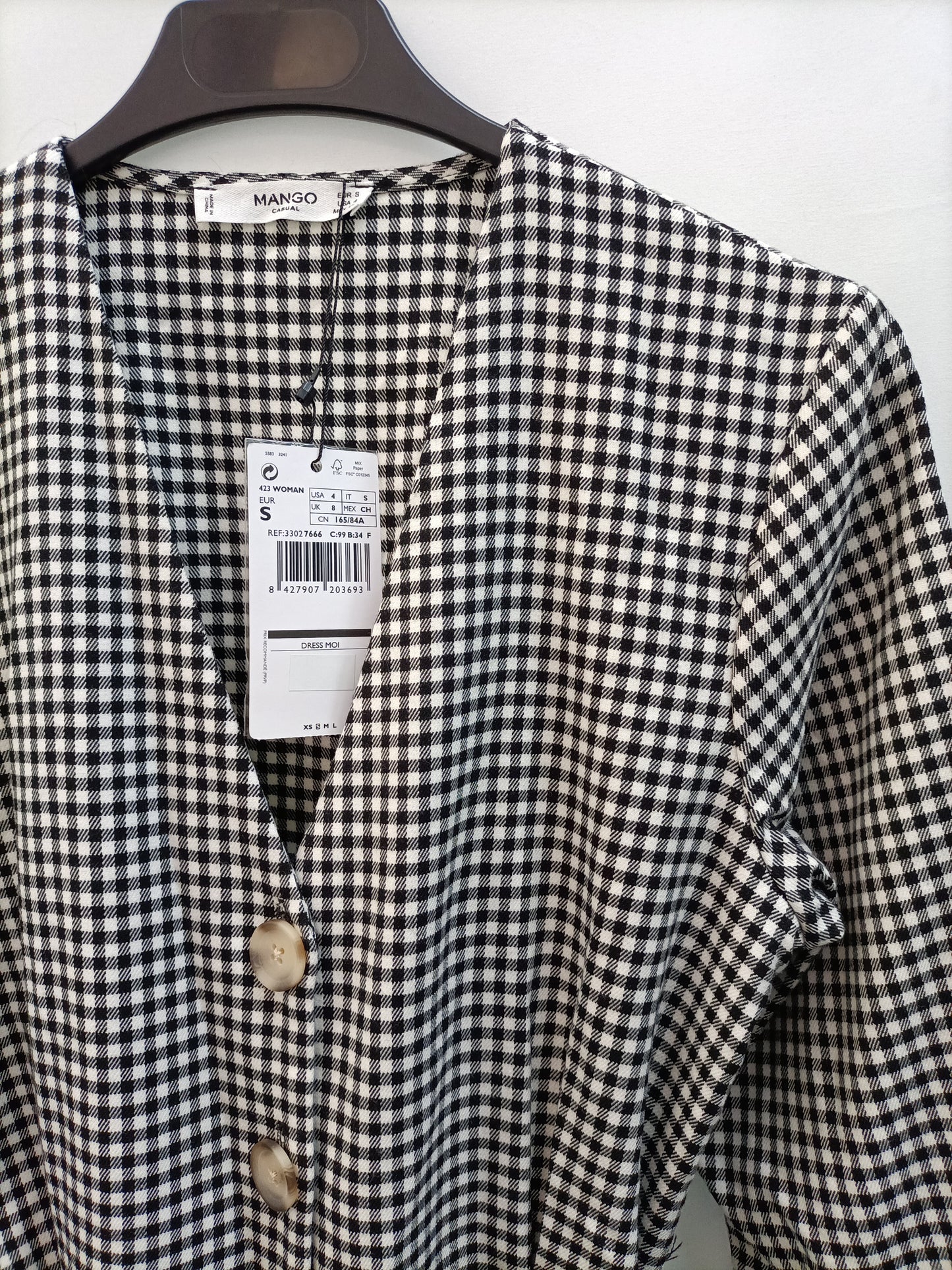 MANGO. Vestido midi cuadros T.s