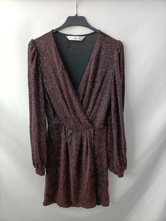 MarketMANGO. Vestido negro purpurina T.xs