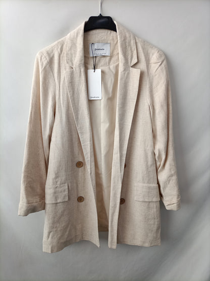 STRADIVARIUS. Blazer beige fluida T.xs