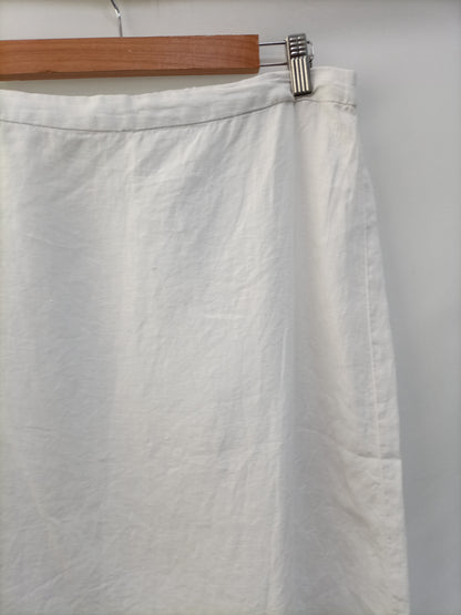 NATURA.Falda midi lino blanca T.L